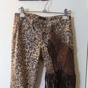 Cheetah Leopard Print & Leather Stretchy Ankle Length